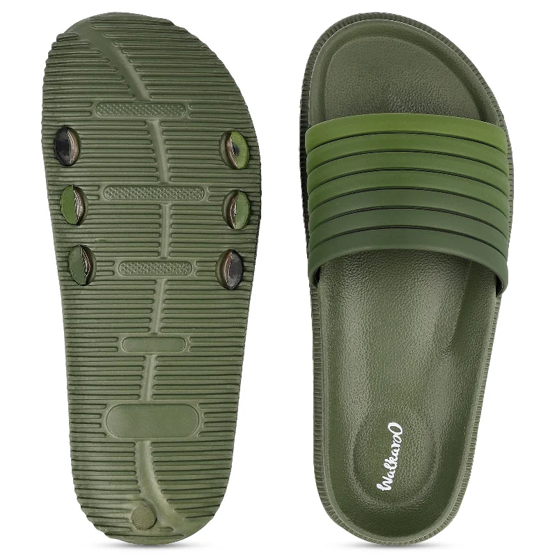 Walkaroo Mens Flip Flop Sliders  - WC4845 Olive