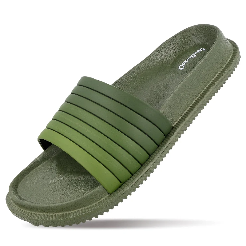 Walkaroo Mens Flip Flop Sliders  - WC4845 Olive