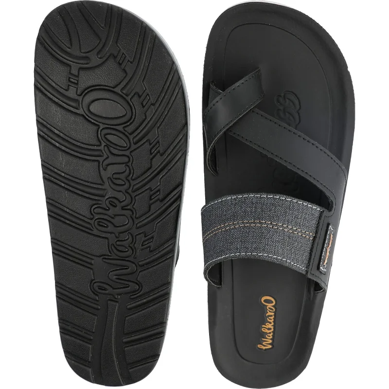 Walkaroo Men Cross Strap Slide Sandals  - WG5301 Black